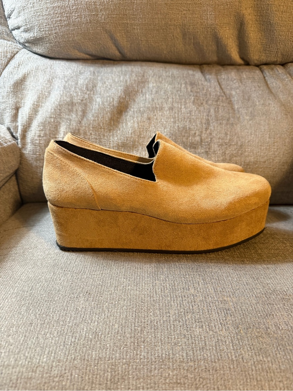 Platform Loafer Mules in Camel Suede - Picture 3 of 4